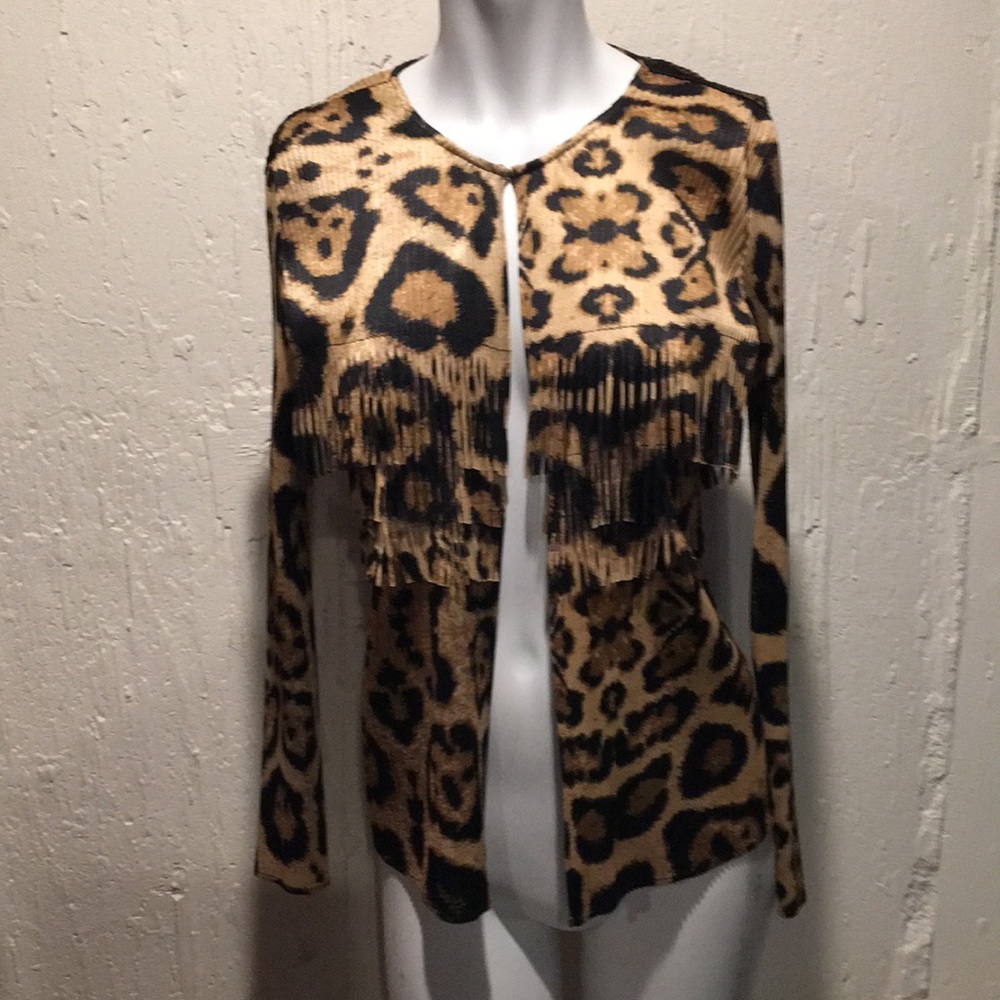 🌼Chico’s Leopard Fringe Jacket.  Small